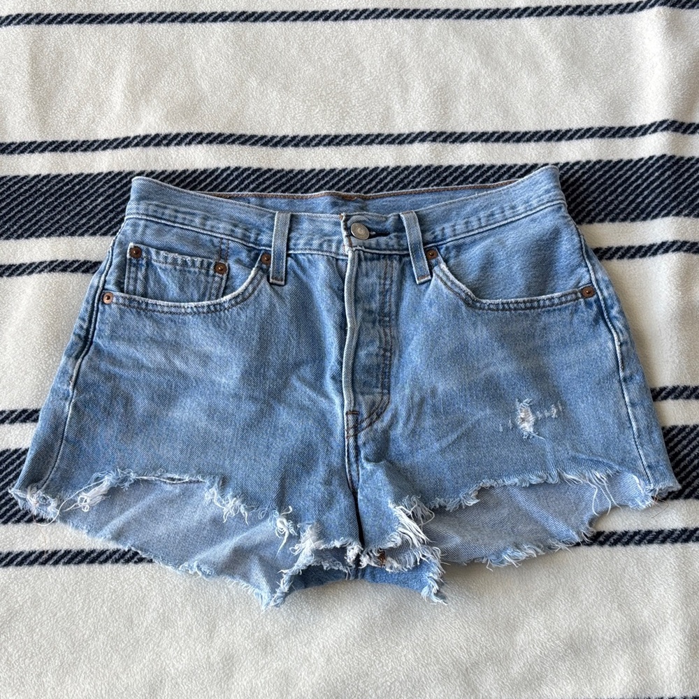 Levi's Light Blue Distressed Jean Shorts